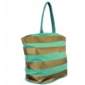 9205- MINT & GOLD STRIPES CANVAS TOTE BAG